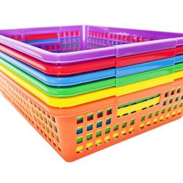 6 Pack Plastic Turn in Paper Trays for Classroom, Colorful Storage Bin Basket Organizers for School Supplies, Classroom Organization and Storage Paper Tray Holds 4A Paper
