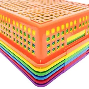 6 Pack Plastic Turn in Paper Trays for Classroom, Colorful Storage Bin Basket Organizers for School Supplies, Classroom Organization and Storage Paper Tray Holds 4A Paper