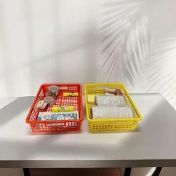 6 Pack Plastic Turn in Paper Trays for Classroom, Colorful Storage Bin Basket Organizers for School Supplies, Classroom Organization and Storage Paper Tray Holds 4A Paper