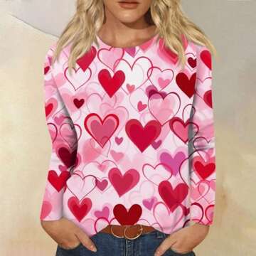Women's Fashion Casual Round Neck Long Sleeve Plus Size T Shirts Dressy Valentine's Day Blouses Love...