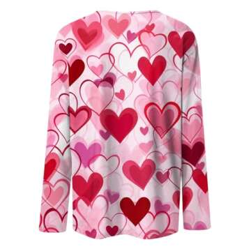 Women's Fashion Casual Round Neck Long Sleeve Plus Size T Shirts Dressy Valentine's Day Blouses Love Print Graphic Pink Tops Oversized Workout Galentines