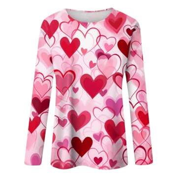 Women's Fashion Casual Round Neck Long Sleeve Plus Size T Shirts Dressy Valentine's Day Blouses Love Print Graphic Pink Tops Oversized Workout Galentines