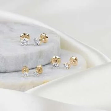 Solitaire Lab Grown Diamond Stud Earrings in 14k Gold