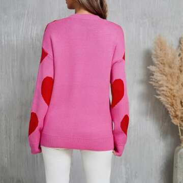 Women Cute Love Heart Sweater Y2K Long Sleeve Oversized Sweater Valentine's Day Pullover Knit Top Rose Red