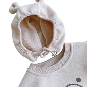 famuka Baby Boy/Girl Sweatshirt Romper Long Sleeve Bear Bodysuit (Beige, 9-12 Months)