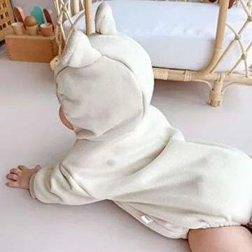 famuka Baby Boy/Girl Sweatshirt Romper Long Sleeve Bear Bodysuit (Beige, 9-12 Months)