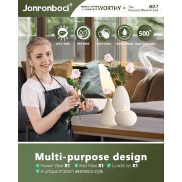 White Vases Home Decor Set-Ceramics Flower Vase Decorative, Modern Boho Decorations for Living Room ...