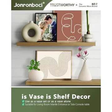 White Vases Home Decor Set-Ceramics Flower Vase Decorative, Modern Boho Decorations for Living Room Tv Stand Table Fireplace Mantle - Kitchen or Bedroom Shelf - Dining Room Centerpieces (Matte White)