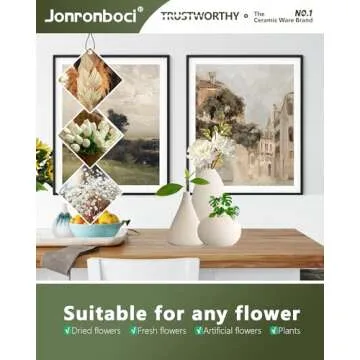 White Vases Home Decor Set-Ceramics Flower Vase Decorative, Modern Boho Decorations for Living Room Tv Stand Table Fireplace Mantle - Kitchen or Bedroom Shelf - Dining Room Centerpieces (Matte White)