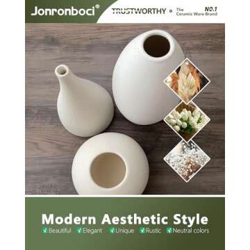 White Vases Home Decor Set-Ceramics Flower Vase Decorative, Modern Boho Decorations for Living Room Tv Stand Table Fireplace Mantle - Kitchen or Bedroom Shelf - Dining Room Centerpieces (Matte White)