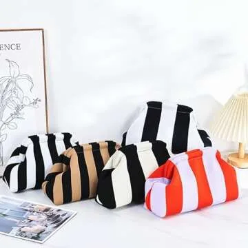 DIHKLCIO Clutch Purses for Women Summer Beach Woven Crochet Handbag Dumpling Striped Ruched Cloud Purse colorblock Evening Bag yellow red