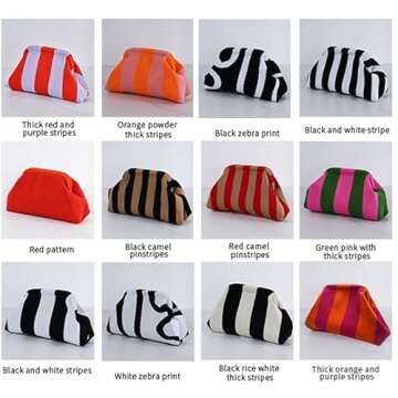 DIHKLCIO Clutch Purses for Women Summer Beach Woven Crochet Handbag Dumpling Striped Ruched Cloud Purse colorblock Evening Bag yellow red