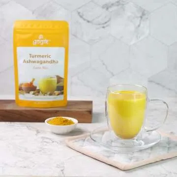 Go-Yogik Golden Milk with Turmeric Ashwagandha Ginger Black Pepper Ceylon Cinnamon Latte Mix - 50 Servings / 3.5oz | Caffeine Free, Gluten Free, Vegan, Unsweetened, No Additives