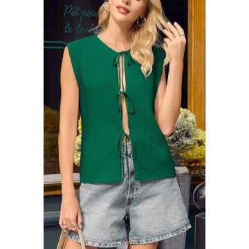Yousify Women’s Front Tie Sweater Vest - Stylish & Versatile