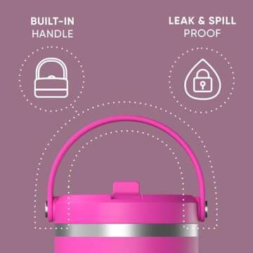 Hydrapeak Nomad 40 oz Tumbler with Handle and Straw Lid, Leakproof, Double Insulated, 40oz Cup Stainless Steel (Fuchsia)