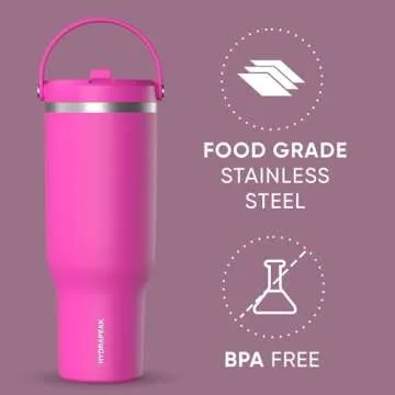 Hydrapeak Nomad 40 oz Tumbler with Handle and Straw Lid, Leakproof, Double Insulated, 40oz Cup Stainless Steel (Fuchsia)