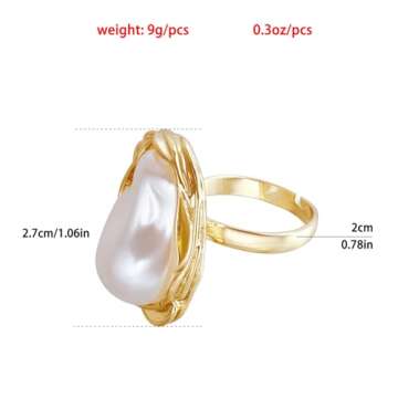 CSIYANJRY99 Vintage Pearl Ring Stacking Promise Pearl Rings Adjustable Open Pearl Finger Ring Trendy Personality Pearl Statement Jewelry for Women (Pearl 1)