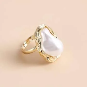 Adjustable Pearl Ring - Vintage Style for Women