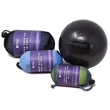 Yoga Tune Up Set of Various Ball Sizes and Colors - Original Tune up Balls, Plus Balls, Alpha Twins Set and Coregeous Ball Packaged in a Black Backpack Tote