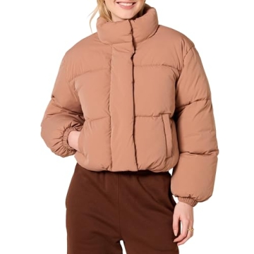 Amazon Essentials Women's Cropped Full-Zip Puffer Jacket - Warm & Stylish