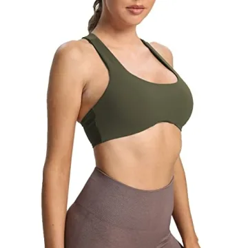 Aoxjox Women's Workout Sports Bras Fitness Backless Padded Define Sculpt Racerback Bra Yoga Crop Tank Top (Olive Green, X-Small)
