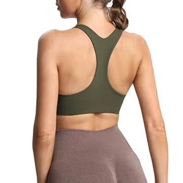 Aoxjox Women's Workout Sports Bras Fitness Backless Padded Define Sculpt Racerback Bra Yoga Crop Tank Top (Olive Green, X-Small)