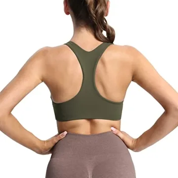 Aoxjox Women's Workout Sports Bras Fitness Backless Padded Define Sculpt Racerback Bra Yoga Crop Tank Top (Olive Green, X-Small)