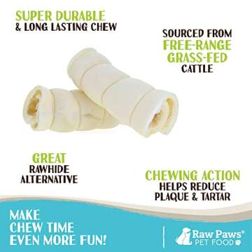 Raw Paws Beef Cheek Rolls for Dogs - 6 inch, 4-ct - Packed in USA - Rawhide Alternative Dog Chews - ...