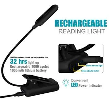 VAVOFO Rechargeable Reading Light, 7 LEDs with 9 Color Temperature 9 Brightness Levels Clip On Book Light for Reading in Bed with Power Indicator for Bookworms (Black)