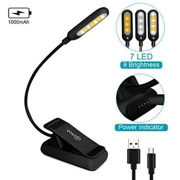 VAVOFO Rechargeable Reading Light, 7 LEDs with 9 Color Temperature 9 Brightness Levels Clip On Book Light for Reading in Bed with Power Indicator for Bookworms (Black)