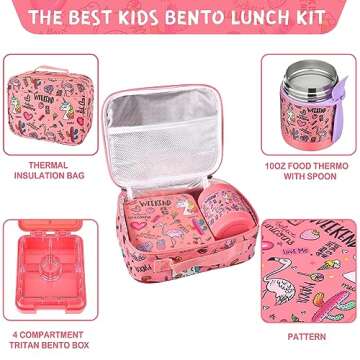 Pawtong Bento Lunch Box Set With 10oz Soup Thermo, Leak-proof Lunch Containers with 4 Compartment, K...
