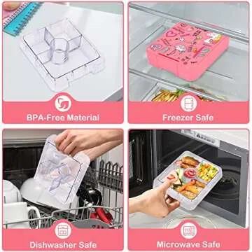 Pawtong Bento Lunch Box Set With 10oz Soup Thermo, Leak-proof Lunch Containers with 4 Compartment, Kids Hot Thermo Food Jar/Insulation Lunch Bag, Food Containers for School（Flamingo）