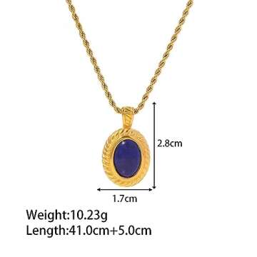 IBARA Women Gold Necklace Sun Crescent Moon Star Evil Eye Lock Lovely Heart Flower Butterfly Pearl Pendant Coin Necklaces 18K Gold CZ Diamond Filled Chain Dianty Boho Beach Simple Handmade Jewelry Gift (Oval Lapis Lazuli)