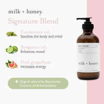 milk + honey Rich Body Cream No. 16, Moisturizing Body Lotion for Women and Men, Organic Body Cream with Pink Grapefruit, Bergamot, and Cardamom, 8 oz
