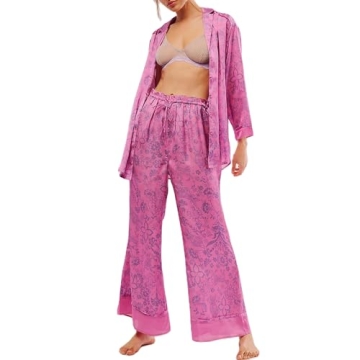 Yuemengxuan Womens Silk Satin Pajama Sets - Elegant Floral Design for Comfort and Style