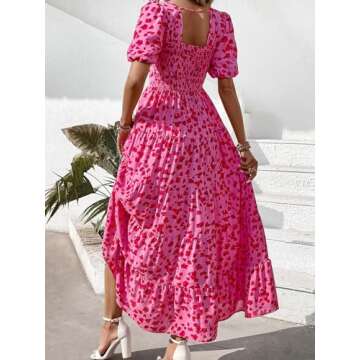 PRETTYGARDEN Smocked Short Sleeve Floral Sun Dresses Women Summer Casual Dresses for Women 2024 Beac...