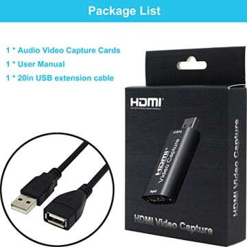 BlueAVS HDMI to USB Video Capture Card 1080P for Live Video Streaming Record via DSLR Camcorder Action Cam - Capture 1080P@30Hz (Metal-Black)