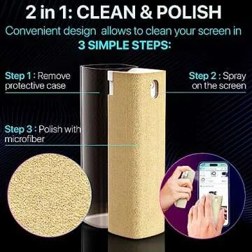 IO CLEAN Mini Screen Cleaner Spray – Finger Proof Screen Cleaner for Smartphones, iPads, MacBooks, Laptops, Car Screens, Touchscreens – 3 in1 Mist Cleaner, Microfiber Cloth and Protective Cover (Grey)