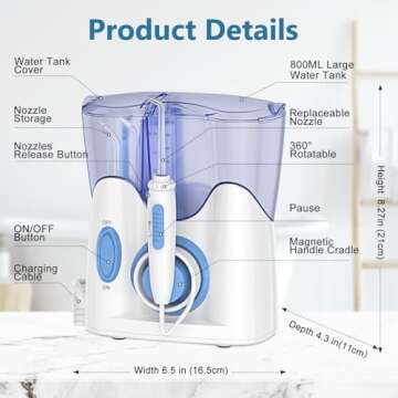 H2ofloss® Dental Water Flosser for Teeth Cleaning with 13 Multifunctional Tips&800ml Capacity, Professional Countertop Oral Irrigator Quiet Design(HF-9)