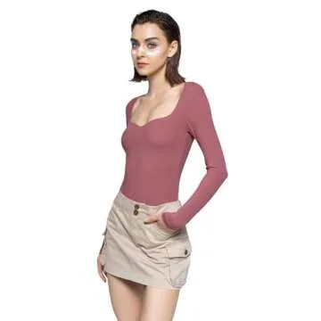 PUMIEY Bodysuits for Women Long Sleeve Body Suit Sweetheart Neck Shirts Sexy Tops, Marsala Small