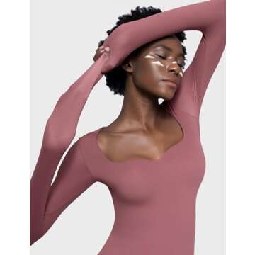 PUMIEY Bodysuits for Women Long Sleeve Body Suit Sweetheart Neck Shirts Sexy Tops, Marsala Small