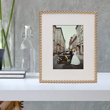 Lawrence Frames Rope Design Metal Frame, 8x10, Matted 5x7, Gold