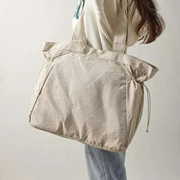 VAKAER Tote Bag for Women, 18L Side Cinch Shopper Handbag, Large Hobo Handbag, Lightweight Shoulder Bags for Work, Gym, Workout, Travel (Beige)