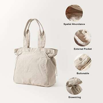 VAKAER Tote Bag for Women, 18L Side Cinch Shopper Handbag, Large Hobo Handbag, Lightweight Shoulder Bags for Work, Gym, Workout, Travel (Beige)