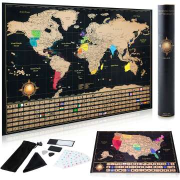 Premium Scratch Off World Map & USA Map with Flags