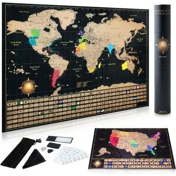 Premium Scratch Off World Map & USA Map with Flags