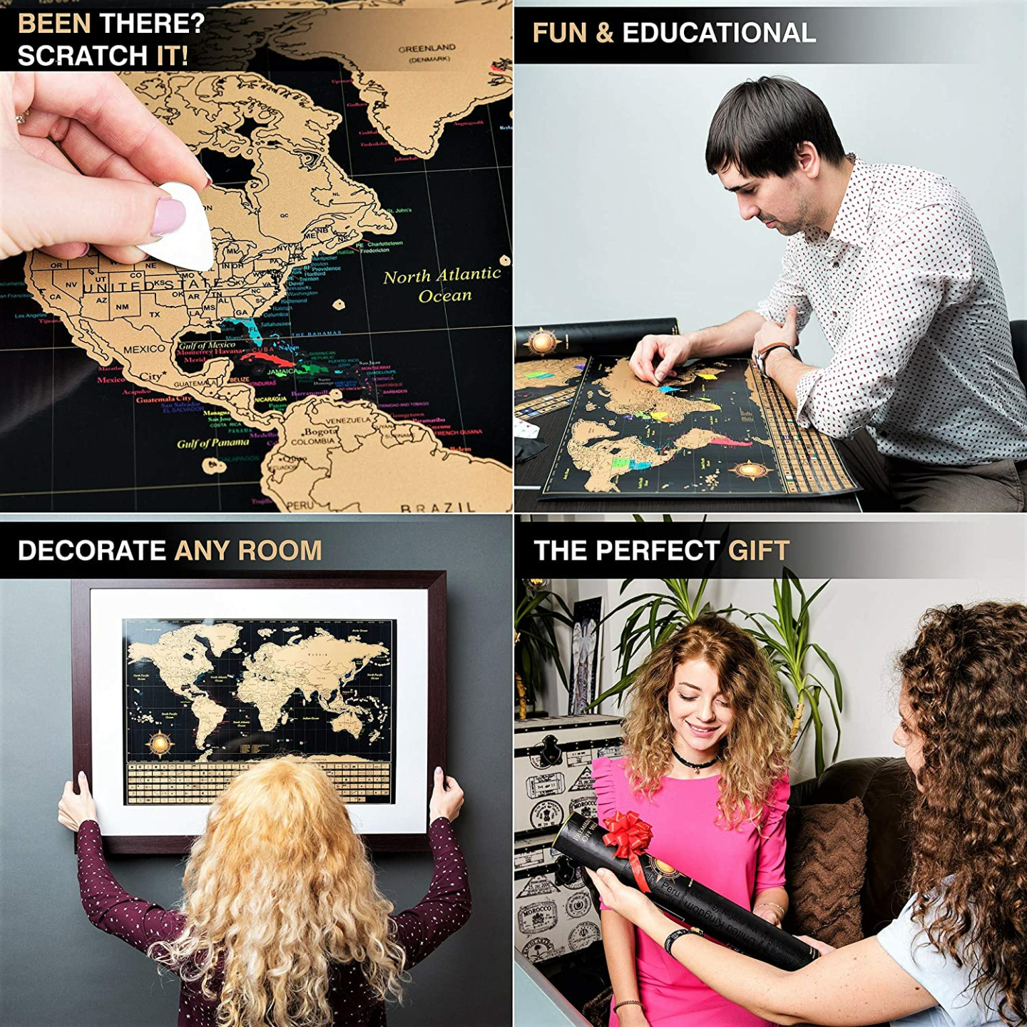 Premium Scratch Off World Map & USA Map with Flags