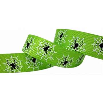 30 Yards (6 X 5 Yards) Halloween Bats Spiders Web Pattern Printed 1 Inch Grosgrain Ribbon