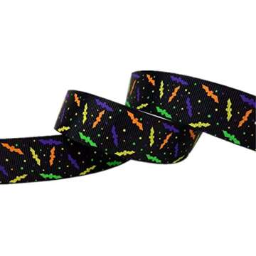 30 Yards (6 X 5 Yards) Halloween Bats Spiders Web Pattern Printed 1 Inch Grosgrain Ribbon
