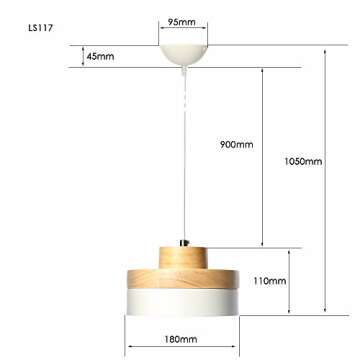 Contemporary Wooden and Metal Pendant Lighting 60W White Lampshade Industrial Lamp Shade LED Modern ...